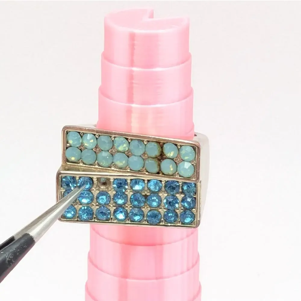 Vintage Blue Rhinestone Cocktail Ring Gold Tone Double Row Statement 6.5 READ